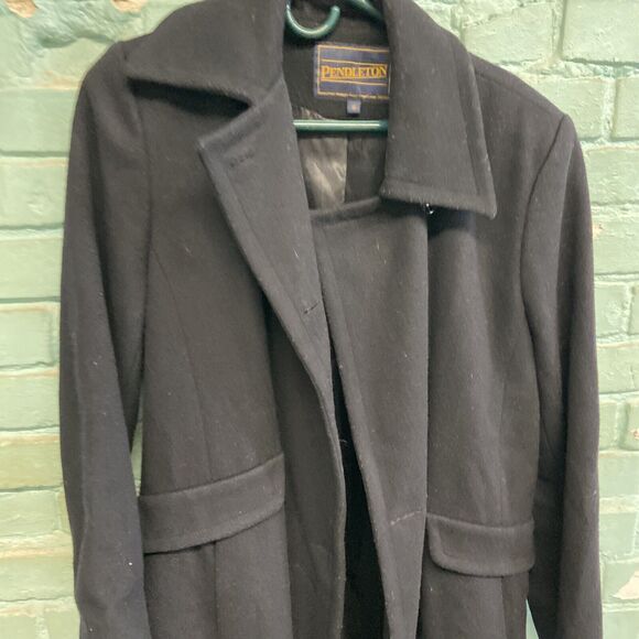 Pendleton Pea Coat Women's Size 10 Woolen Mills Black Overcoat 100% Wool - Picture 3 of 12